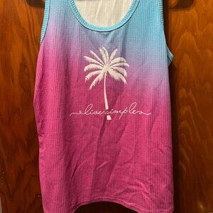 S103 - Live Simple Pink Blue Palm Tree Tank Top XL
